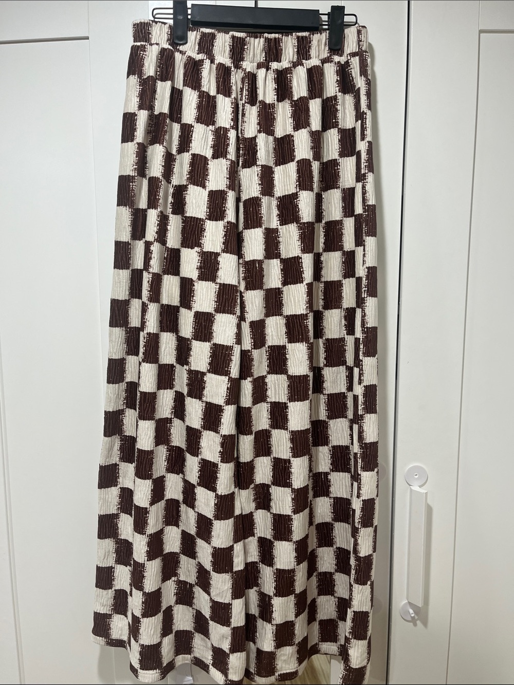 Dressed in Lala Checkered Pants in Brown + Cream